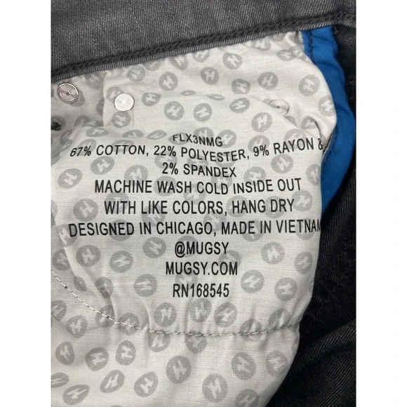 Mugsy Jeans Mens 32x32 Gray Beans Stretch Distress Whiskering Denim Grunge Biker - Picture 10 of 12